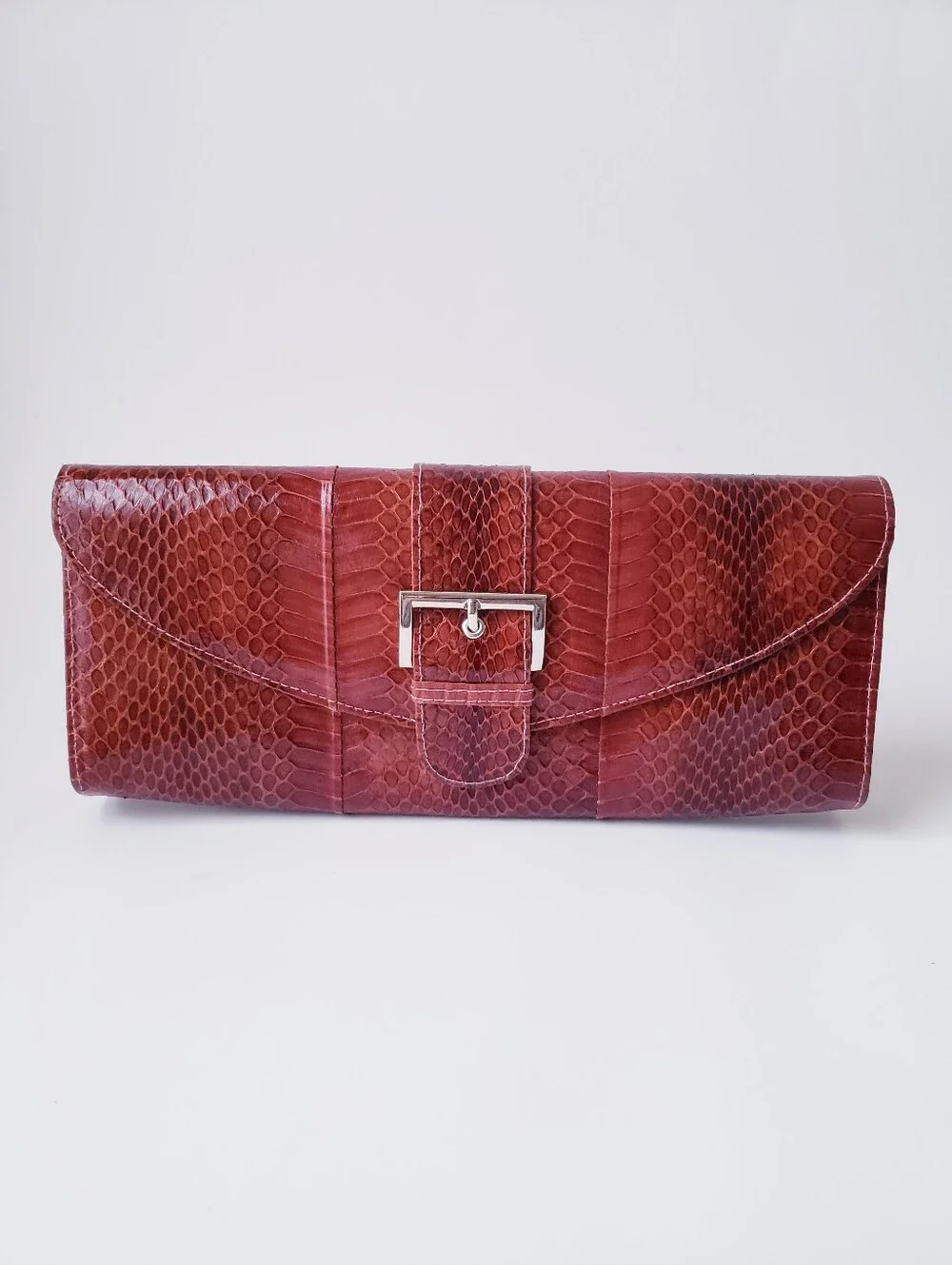 Vintage Brown Red Snakeprint Clutch Bag